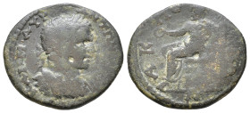 Phrygia, Acmoneia, Caracalla. 198-217 AD. AE Cuirassed and laureate bust right, / Zeus seated left holding patera. AE 6,68g.