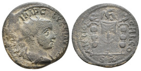 Pisidia, Antioch, Volusian. 251-253 AD. AE Obv: IMP C VI M P CALVSSIAD AV. Radiate, draped and cuirassed bust right. Rev: ANTIOCHI CO / S R. Vexillum ...
