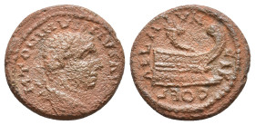 Thrace, Coela. Caracalla AD 198-217 Laureate head right / Prow right, cornucopia above AE 3,49g.