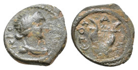 Syria, Seleucis and Pieria, Antioch, Pseudo-autonomous. AE Laureate and draped bust of Apollo left / Lyre. AE 1,14g.