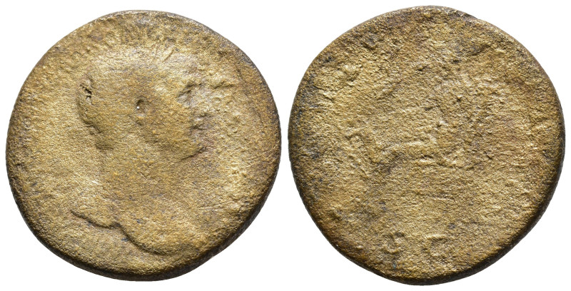 Trajan. 98-117 AD. AE Sestertius. Rome mint. laureate Partially draped bust of T...