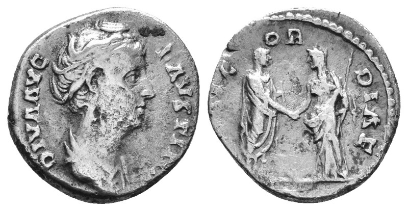 Diva Faustina AD 140-141. Denarius. AR 2,67g.