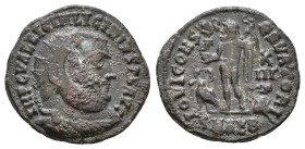 Licinius I. Nummus. AE Alexandria, 317-320 AD. IMP C VAL LICIN LICINIVS P F AVG, radiate, draped and cuirassed bust right / IOVI CONSERVATORI, Jupiter...