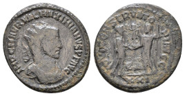 Maximianus Herculius 286-305 AD. Antioch Antoninianus. AE IMP C M AVP VAL MAXIMIANVS P F AVG, radiate and cuirassed bust right / IOV ET HERCV CONSER A...