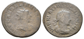 Aurelian and Vabalathus AE Antoninianus. Antioch. 271-272 AD. Radiate and cuirassed bust right. / Laureate and draped bust of Vabalathus right. AE 2,5...