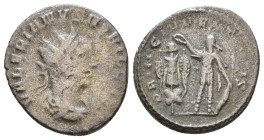 Valerian II. Caesar, 255-256 AD. Antoninianus. Samosata mint. Radiate, draped, and cuirassed bust right / Valerian standing left, holding shield and s...