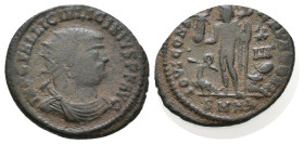 Licinius I. 308-324 AD. Æ Follis. IMP C VAL LICIN LICINIVS PF AVG radiate, draped, cuirassed bust right / IOVI CONSERVATORI Jupiter standing left, hol...