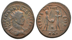 Probus. 276-282 AD. AE Silvered Antoninianus, Tripolis. Radiate, draped and cuirassed bust right, seen from behind. Rev. Emperor standing right, holdi...