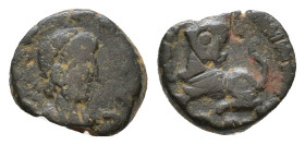 Leo I, 457-474 AD. Nummus. Constantinopolis. D N LEO P F AVG Pearl-diademed, draped and cuirassed bust of Leo I to right. Rev. Lion crouching left, he...