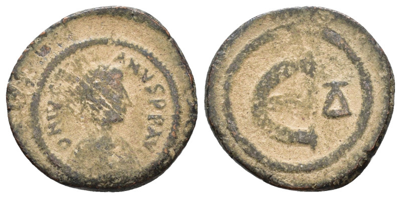 Justinian I Æ Pentanummium. Antioch, 561-565 AD. D N IVSTINIANVS PP AVG, diademe...