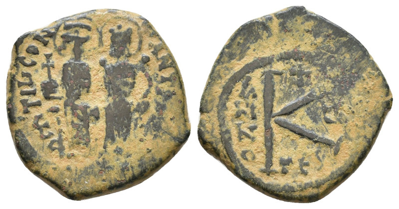 Maurice Tiberius with Constantina and Theodosius. 590-593 AD. Thessalonica Half ...