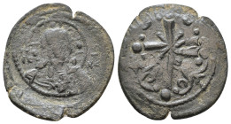 Anonymous AE Nummus. Constantinople, time of Michael VII, 1071-1078 AD. Bust of Christ wearing nimbus, pallium, and colobium, holding scroll in left h...