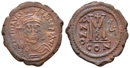 Maurice Tiberius. 582-602 AD. Follis. AE 11,77g. Interessting overstruck. Optical illusion