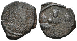 Constans II, with Constantine IV, Heraclius, and Tiberius. 641-668 AD. AE 5,10g.
