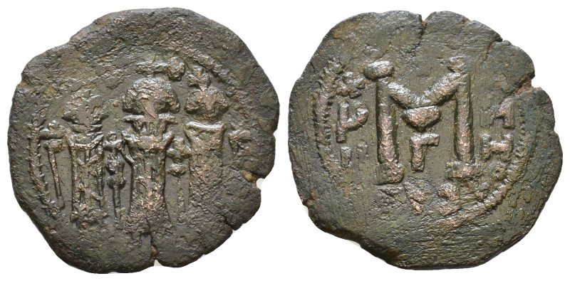 Heraclius, with Martina and Heraclius Constantine. 610-641 AD. Follis or 40 Numm...