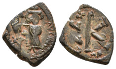 Heraclius, with Heraclius Constantine. ? 610-641 AD. Half Follis. Overstrike. AE 2,27g.