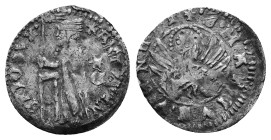Italy. Venice. Antonio Venier, 1382-1400 Soldino. ANTO VENERIO DVX. Doge kneeling left, holding banner; star / U to right. Rev: S MARCVS VENETI. Lion ...