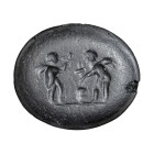 INTAILLE
Sur jaspe vert figurant une crevette de profil v. la gauche. 
9 x 11 x 2 mm.
Art romain, Ier-IIe siècle.

A Roman green jasper intaglio ...