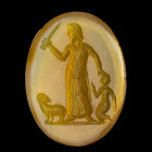INTAILLE
Sur agate figurant le Sacrifice d'Abraham (Gen.22,1-18). La scène se compose d'un personnage
masculin central d'âge mûr, Abraham, debout, v...