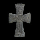 CROIX
En bronze gravée de Saint Théodore, lobé. Audessus inscription "TEOAOPOC". Saint Théodore d'Amasée, était un soldat et guerrier romain, reconnu...