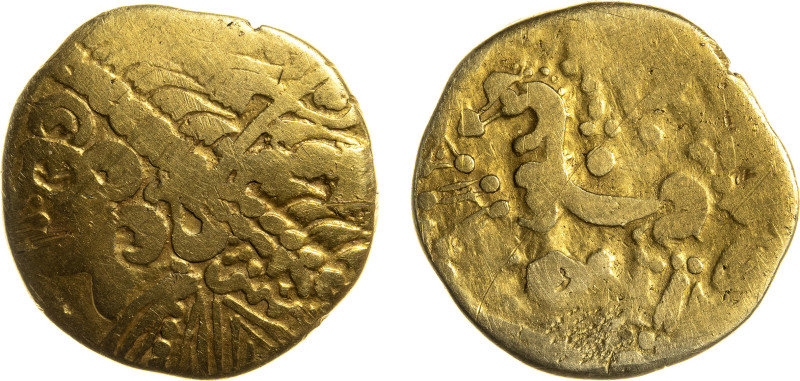 Northwest Gaul, the Ambiani,
Stater 'à la tête d'indien' type, 2nd century BC; ...