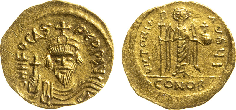 Phocas, Solidus, Constantinople,AD 607-610
AV(g4,77; mm 21); a N N FOCAS PERPAV...