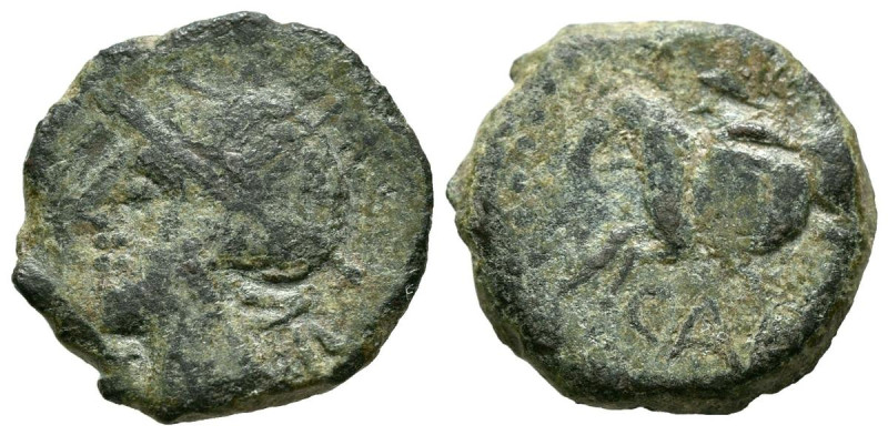 CARISA (Bornos, Cádiz). Semis. (Ae. 4,21g/18mm). 50 a.C. (FAB-451). Anv: Cabeza ...