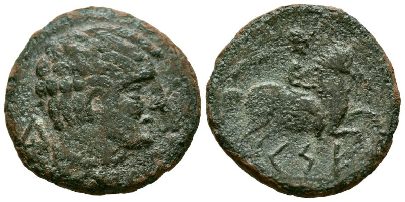 CESE (Tarragona). As. (Ae. 10,62g/26mm). 120-20 a.C. (FAB-2291). Anv: Cabeza mas...