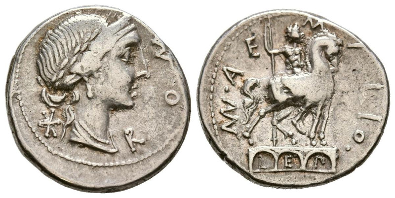 GENS AEMILIA. Denario. (Ar. 3,87g/19mm). 114-113 a.C. Ceca del sur de Italia. (C...