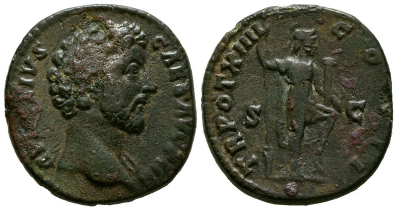 MARCO AURELIO. As. (Ae. 11,07g/25mm). 159-161 d.C. Roma. (RIC 1355). Anv: Cabeza...