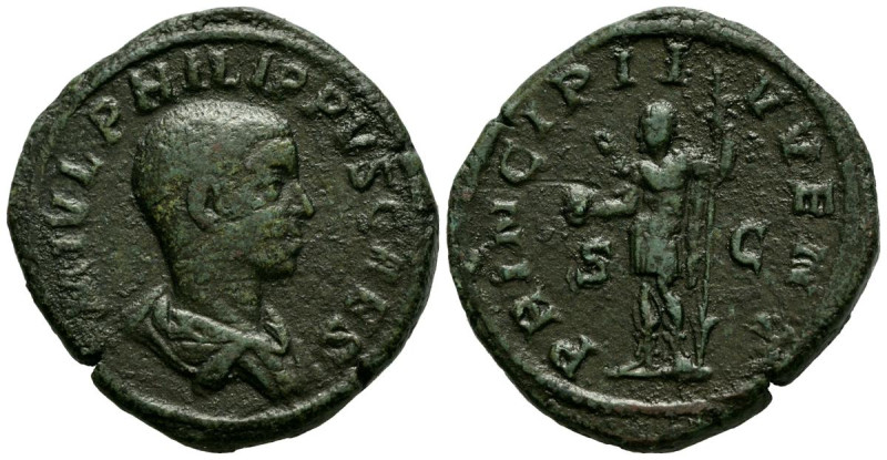 FILIPO II. Sestercio. (Ae. 21,60g/32mm). 244-246 d.C. Roma. (RIC 258). Anv: Bust...