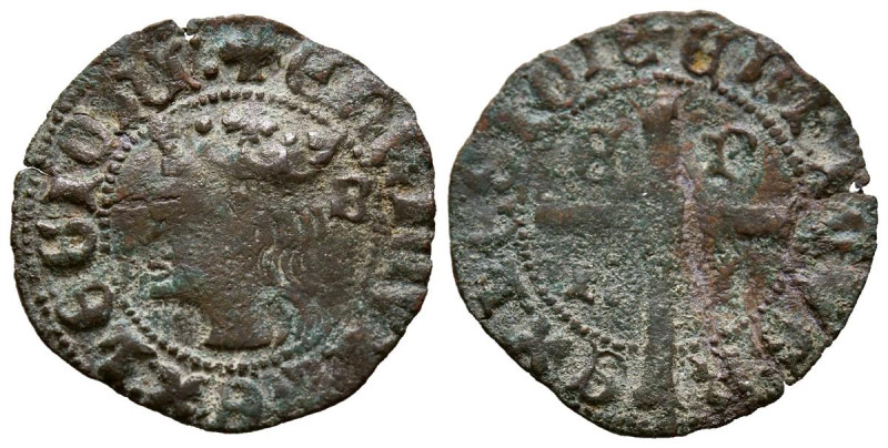 ENRIQUE II (1368-1379). Cruzado (Ve. 1,01g/20mm). Burgos. (FAB-451). Anv: Cabeza...