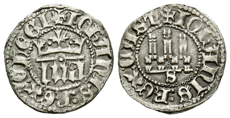 JUAN I (1379-1390). 1/6 Real. (Ve. 0,57g/15mm). Sevilla. (FAB-543). Anv: Monogra...