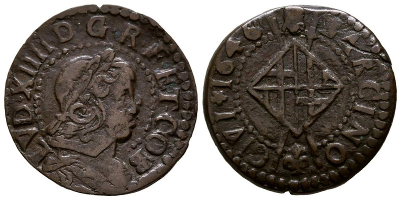 GUERRA DELS SEGADORS (1640-1652). 1 Sisé (Ae. 3,84g/22mm). 1646. Barcelona. Bust...