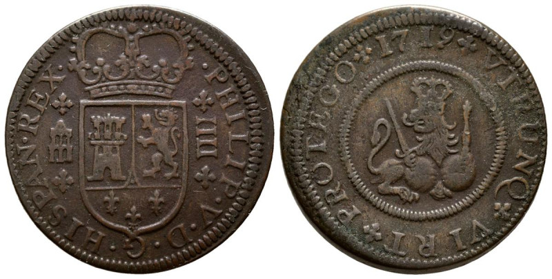 FELIPE V (1700-1746). 4 Maravedís. (Ae. 8,25g/26mm). 1719. Segovia. (Cal-2019-92...