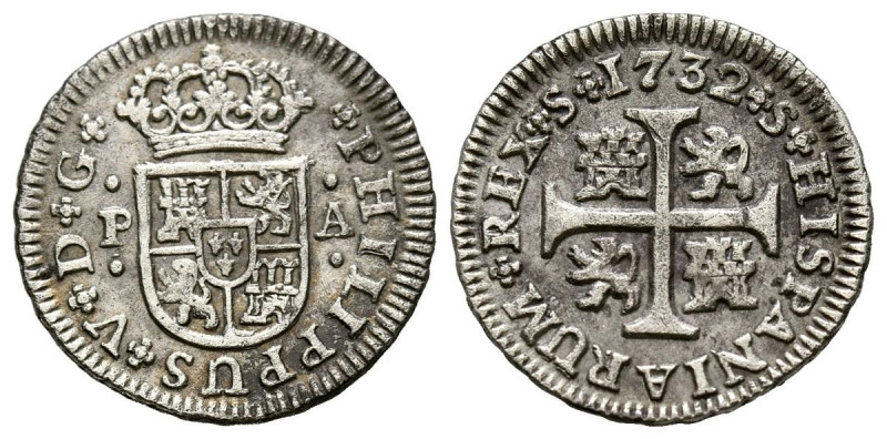 FELIPE V (1700-1746). 1/2 Real (Ar. 1,43g/16mm). 1732. Sevilla PA. (Cal-2019-338...