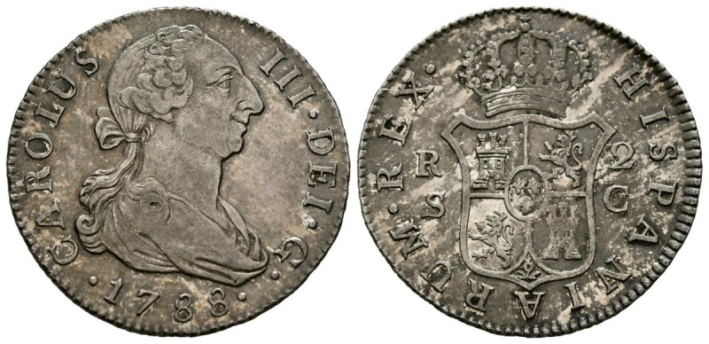 CARLOS III (1759-1788). 2 Reales. (Ar. 5,83g/27mm). 1788. Sevilla C. (Cal-2019-7...