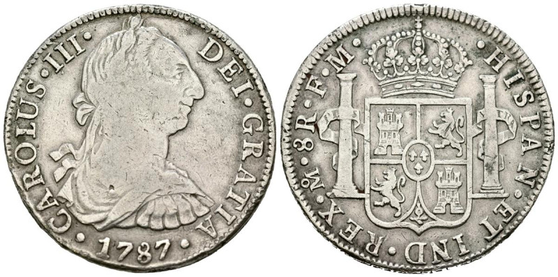 CARLOS III (1759-1788). 8 Reales. (Ar. 26,76g/39mm). 1787. México FM. (Cal-2019-...