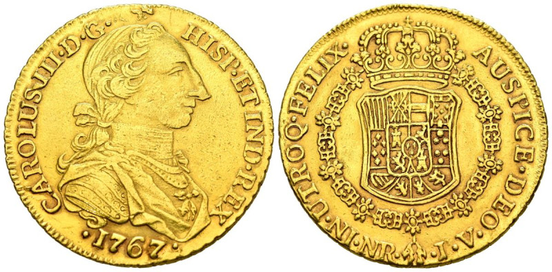 CARLOS III (1759-1788). 8 Escudos. (Au. 27,11g/36mm). 1767. Santa Fe de Nuevo Re...