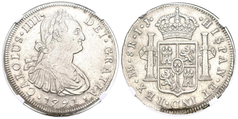 CARLOS IV (1788-1808). 8 Reales (Ar. 27,00g /41mm)*. 1791. Lima IJ. (Cal-2019-90...