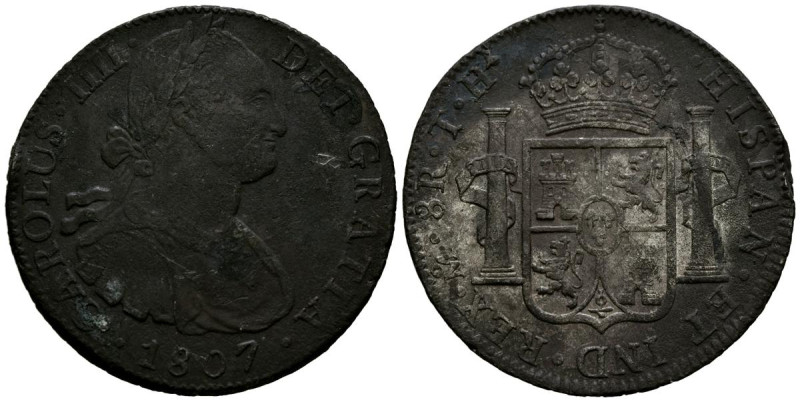 CARLOS IV (1788-1808). 8 Reales. (Ar. 26,30g/39mm). 1807. México TH. (Cal-2019-9...