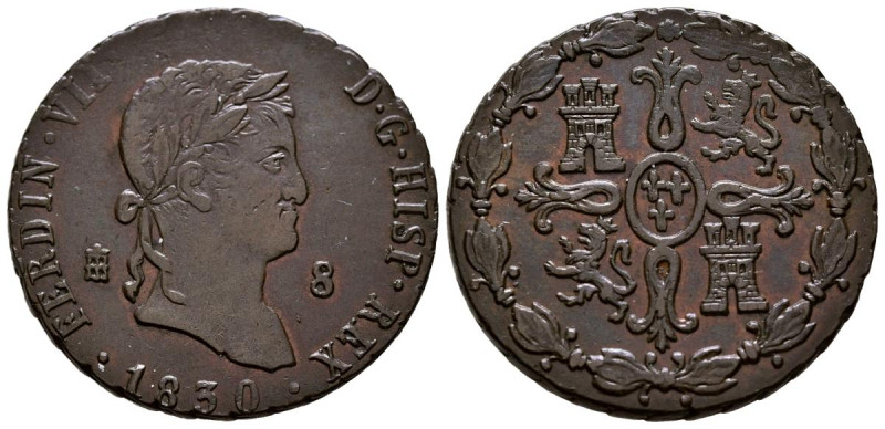 FERNANDO VII (1808-1833). 8 Maravedís. (Ae. 11,62g/30mm). 1830. Segovia. (Cal-20...