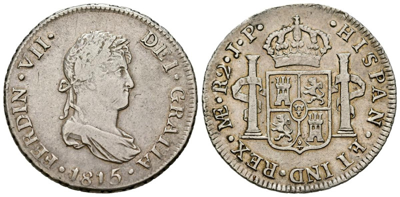 FERNANDO VII (1808-1833). 2 Reales. (Ar. 6,66g/28mm). 1815. Lima JP. (Cal-2019-8...