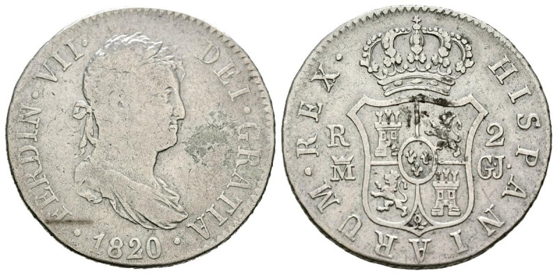 FERNANDO VII ( 1808-1833). 2 Reales. (Ar. 5,80g/26mm). 1820. Madrid GJ. (Cal-201...