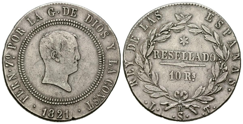 FERNANDO VII (1808-1833). 10 Reales. (Ar. 12,08g/31mm). 1821. Santander LT. (Cal...