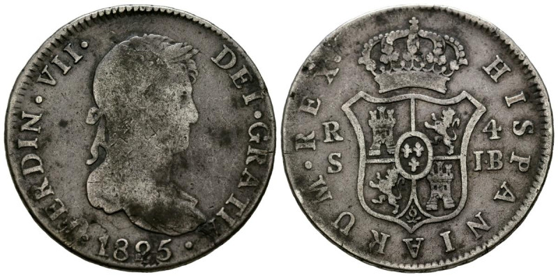 FERNANDO VII (1808-1833). 4 Reales. (Ar. 12,87g/33mm). 1825. Sevilla JB. (Cal-20...