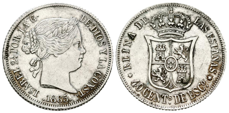 ISABEL II (1833-1868). 40 Céntimos de Escudo. (Ar. 5,11g/23mm). 1865. Madrid. (C...