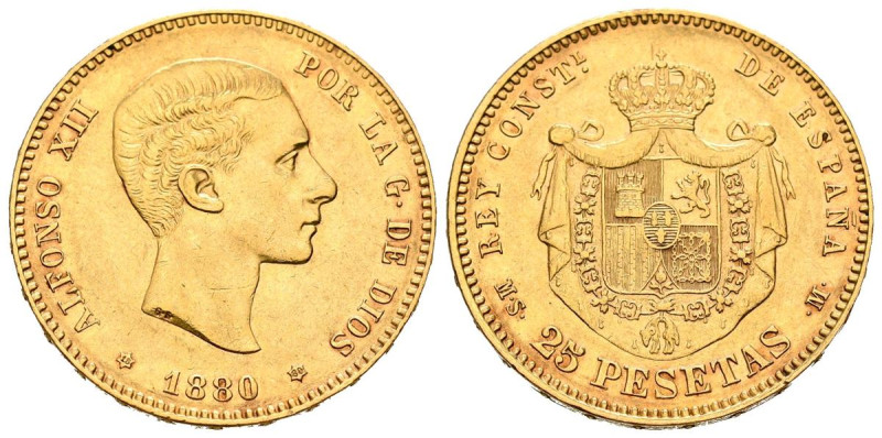 ALFONSO XII (1874-1885). 25 Pesetas. (Au. 8,06g/24mm). 1880 *18-80. Madrid MSM. ...