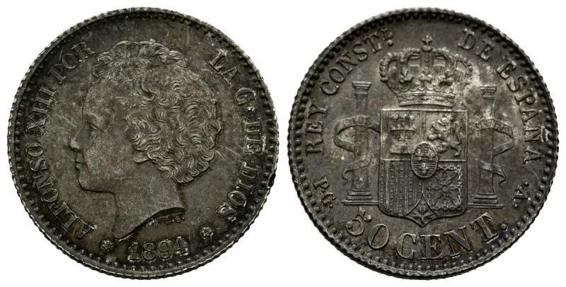 ALFONSO XIII (1885-1931). 50 Céntimos. (Ar. 2,50g/18mm). 1894 *9-4. Madrid PGV. ...