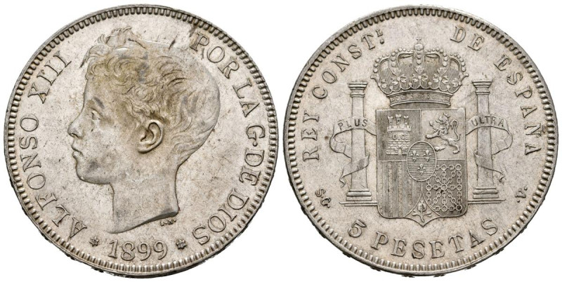 ALFONSO XIII (1885-1931). 5 Pesetas. (Ar. 25,19g/37mm). 1899 *18-99. Madrid SGV....